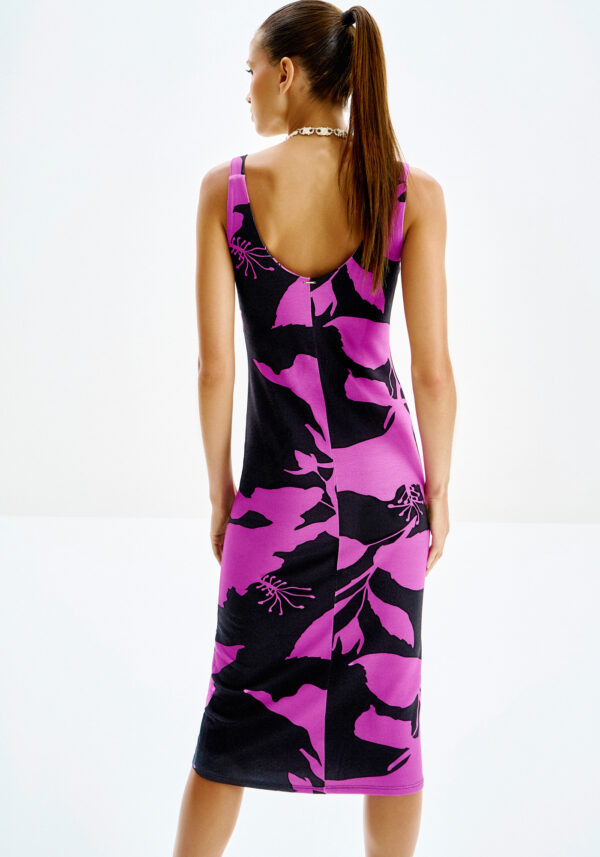 Vestido midi de punto estampado con escote en pico - Imagen 3