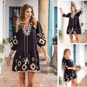 Vestido de algodón con bordado ENCANDILATA.Modelo 2075. Tallas S M L XL.