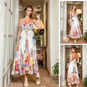 Vestido largo de tirantes estampado ENCANDILATA. Modelo 2097. Tallas S M L XL.