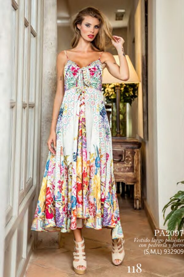 Vestido largo de tirantes estampado ENCANDILATA. Modelo 2097. Tallas S M L XL. - Imagen 2