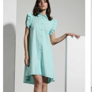 Vestido de algodón AKÈ. Modelo F978XBE21290. Disponible en color verde agua y azul marino. Tallas S M y L.