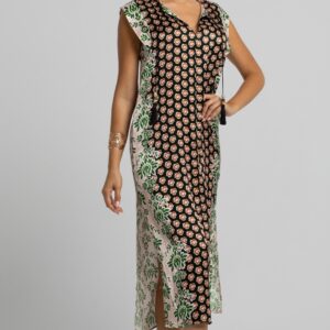 Vestido largo con cortes ZIABEAND. Modelo 50811 FLORES. Tallas 44 46 48.