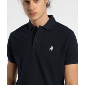 Polo básico de granito azul marino con logo de toro bordado Lois. Modelo 130584000/460. Tallas S M L XL XXL 3XL.