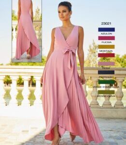 Vestido largo ALMA & GEMELA. Modelo 23021. Disponible en color VERDE ESMERALDA. Talla 42.