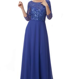 Vestido de manga larga con pedrería ALMA & GEMELA. Modelo 19027. Talla disponible en Azulón 48. Talla disponible en granate 46.