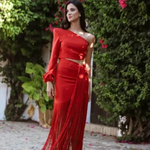 Vestido con flecos CAYMA CLOSET. Modelo 7726. Talla 40.