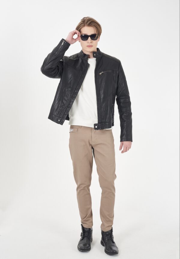 Chaqueta tipo motero ecopiel YES ZEE. Modelo J829/GK00/0801 Negro. Tallas M L XL XXL 3Xl. - Imagen 2