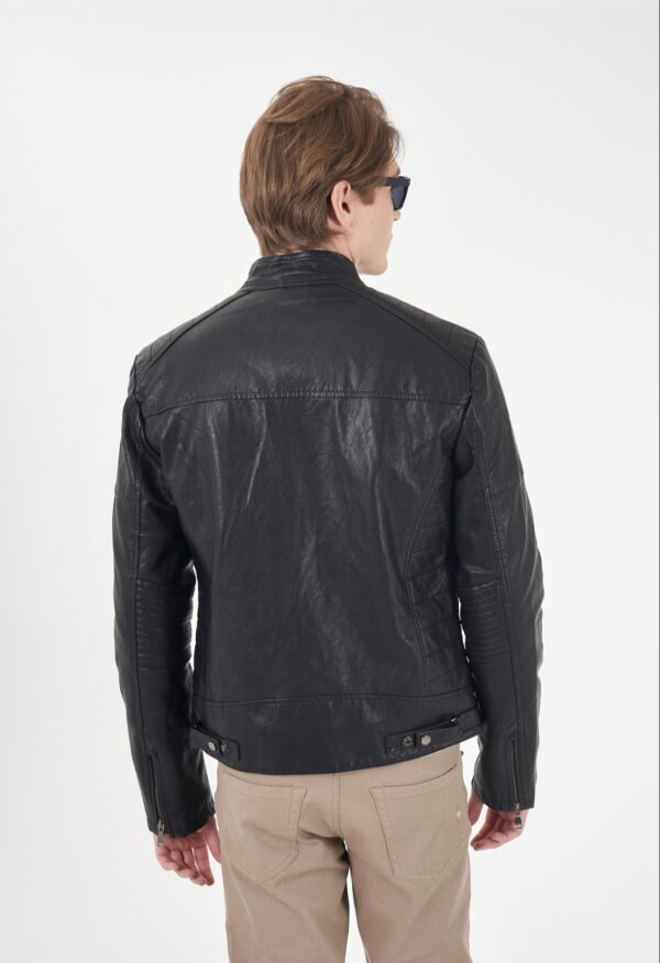 Chaqueta tipo motero ecopiel YES ZEE. Modelo J829/GK00/0801 Negro. Tallas M L XL XXL 3Xl. - Imagen 3