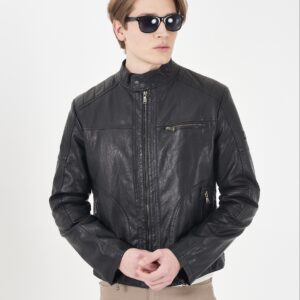 Chaqueta tipo motero ecopiel YES ZEE. Modelo J829/GK00/0801 Negro. Tallas M L XL XXL 3Xl.