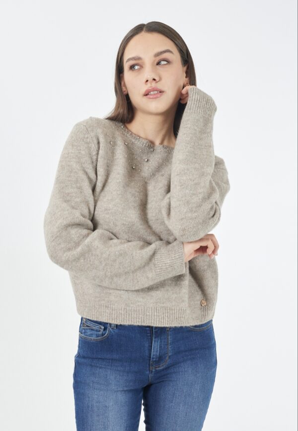 Suéter de punto con detalles de pedrería YES ZEE. Modelo M082/JZ00/0212. Tallas S M L XL. - Imagen 6