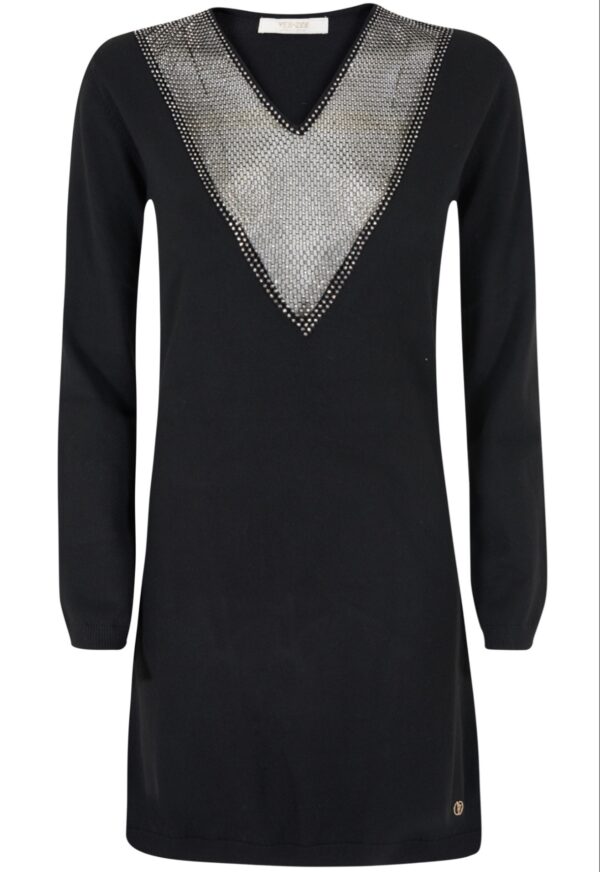 Vestido de punto con detalles de brillo y transparencia en escote YES ZEE. Tallas S M L. - Imagen 6