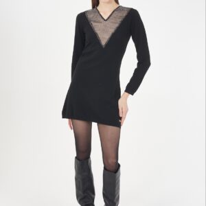 Vestido de punto con detalles de brillo y transparencia en escote YES ZEE. Tallas S M L.