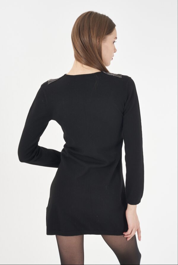 Vestido de punto con detalles de brillo y transparencia en escote YES ZEE. Tallas S M L. - Imagen 3