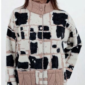 Chaqueta de punto tacto de pelo con apliques de tejido acolchado TRIPODE. Modelo 6876. Tallas M L XL.