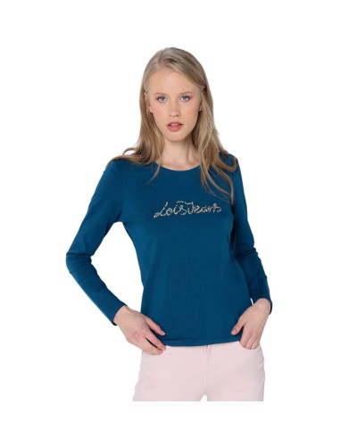 LOIS JEANS - Camiseta basica de manga larga logo piedras-joyas. Código 136131. Solo talla M.