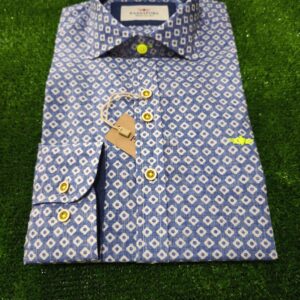 Camisa estampada de manga larga PASSAPORT. Modelo FL AM 390. Color 6 azul. Tallas m L XL XXL.