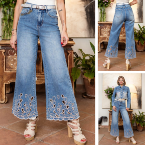 Vaquero de tiro alto de campana con bordado ENCANDILATA. Modelo PA2282. Tallas S M y L.