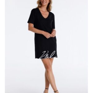 Vestido Corto de Algodón con Bajo Bordado Logotipo VICTORIO & LUCCHINO. Código 145887. Referencia 34072/8222/899.  Tallas 1/S 2/M 3/L 4/L 5/XL 6/XXL.