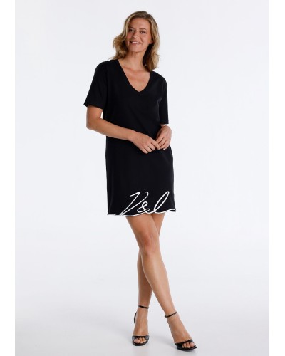 Vestido Corto de Algodón con Bajo Bordado Logotipo VICTORIO & LUCCHINO. Código 145887. Referencia 34072/8222/899. Tallas 1/S 2/M 3/L 4/L 5/XL 6/XXL.