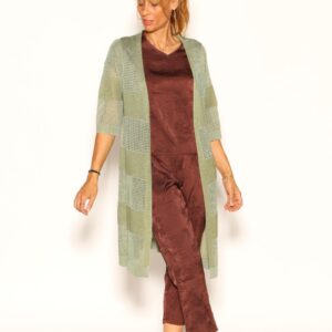 Cárdigan largo de punto calado LEMAILLE. Modelo 8240SK26. Color marrón S M L XL Color verde M L XL..