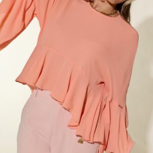 Blusa Peplum con vuelo en color coral SCRIPTA. Modelo 260027. Tallas S/36 M/38.