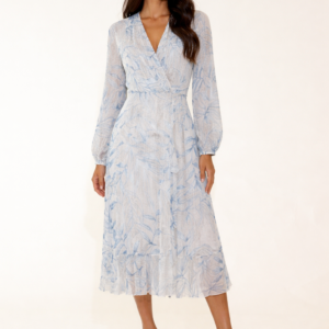 Vestido midi SCRIPTA con estampado botánico y acabado plisado. Modelo 260100. Tallas 40 y 42.