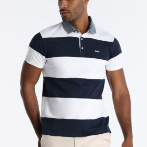 Polo de rayas con cuello vaquero Lois. Código 145138. Referencia 133263538. Tallas m L XL XXL 3XL.