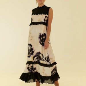 Vestido estampado con volantes en contraste SCRIPTA. Modelo 260029. Tallas 40 y 42.