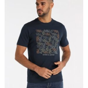 Camiseta de algodón azul marino VICTORIO & LUCCHINO. Código 145761. Referencia 650587352. Tallas M L XL XXL 3XL.