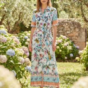 Vestido largo camisero FLAMENCO ROSA. Modelo 1535. Solo talla S.