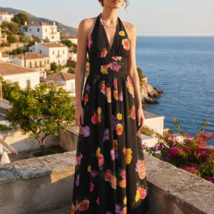 Vestido largo ayaro al cuello J'AIMÈ. Modelo 14509. Tallas S y M.