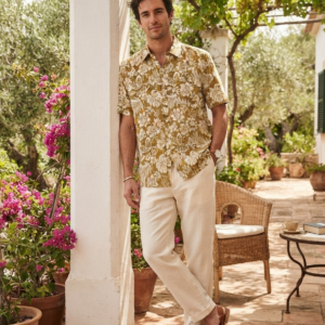 Camisa estampada de manda corta INDICODE. Modelo INTropic. Tallas M l XL XXL.
