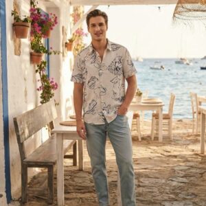 Camisa estampada de manga corta INDICODE. Modelo INGarden. Tallas M L y XXL.