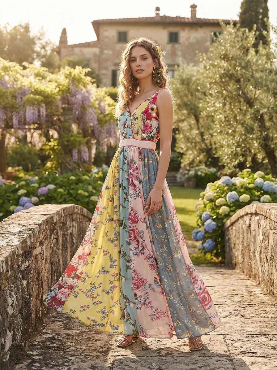 Vestido largo estampado Md'M. Modelo 67508580. Talla 42.