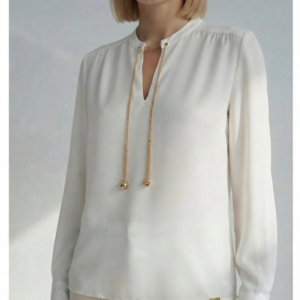 Blusa blanca con detalles dorados SCRIPTA. Modelo 265027. Tallas 40 42 44.