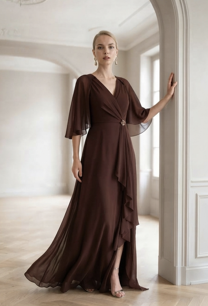 Vestido marrón JUAN MARCOS. Modelo 3081. Talla 50.